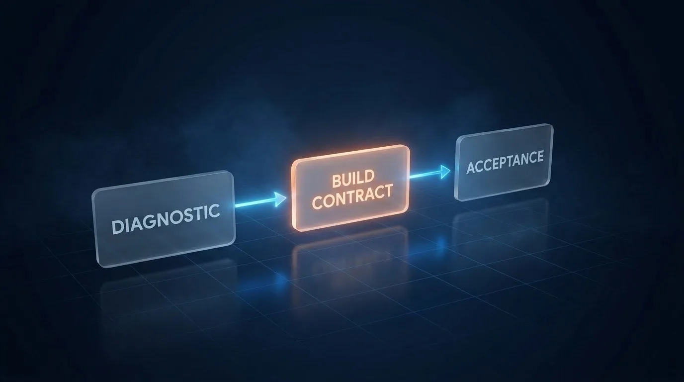 Simple sequence from Diagnostic to a separate build contract to acceptance.