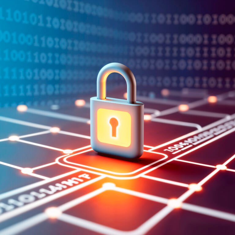 A minimalist 3D frosted glass padlock symbolizing secure and GDPR-compliant AI data processing, part of Motive Journey’s (MotiveJourney) strategic web systems for Irish SMEs.