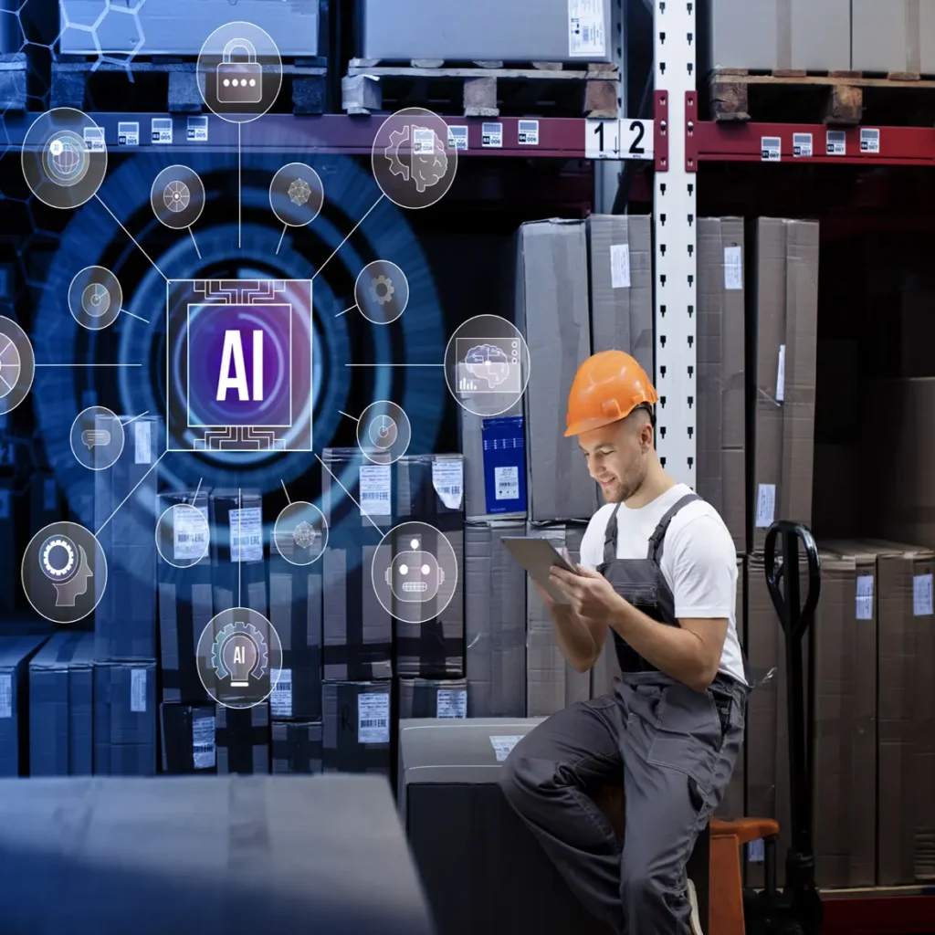 A 3D visualization of floating AI marketing tool icons above a laptop, representing the automated customer acquisition stack for Irish managers.