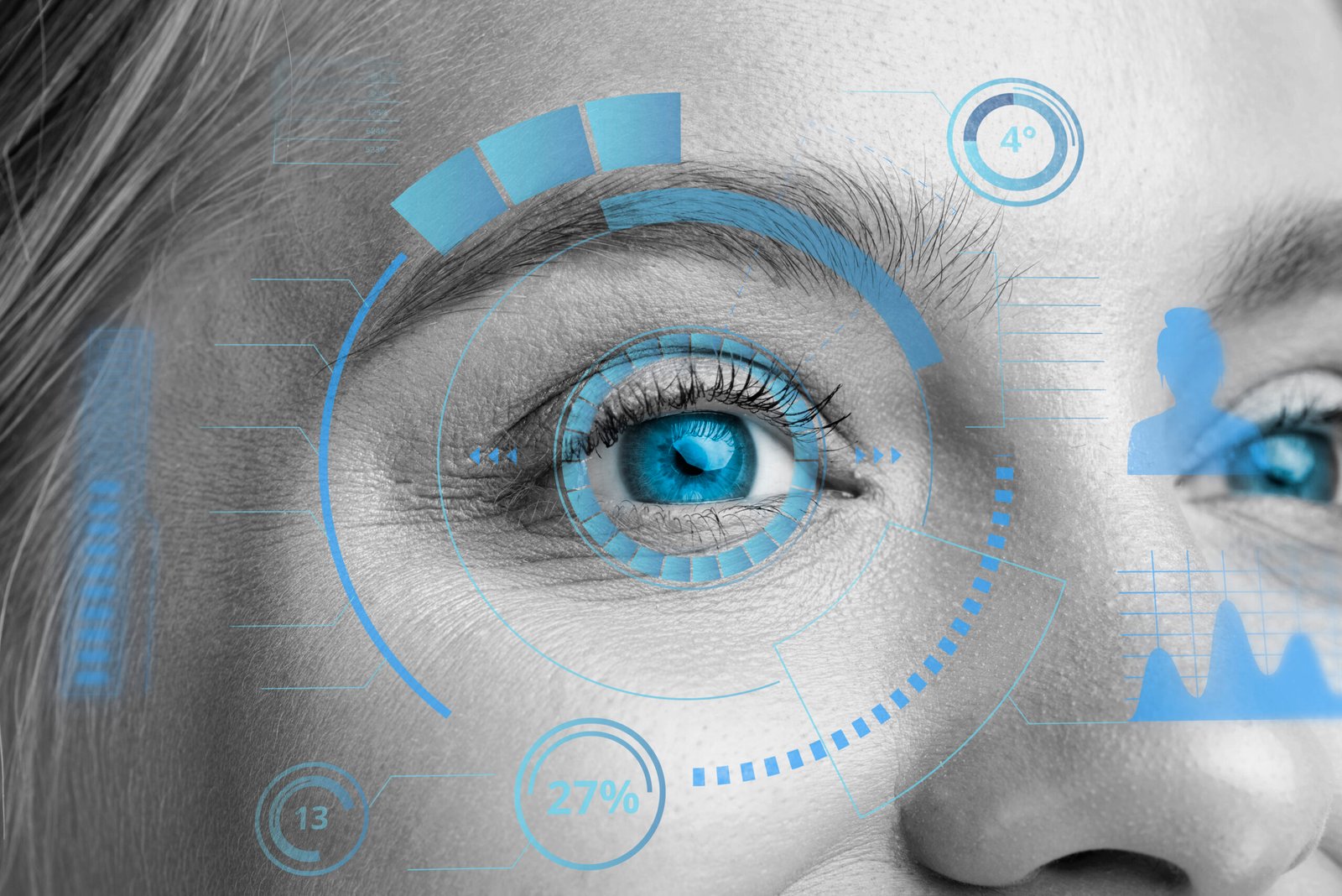 A professional and minimal visualization of an eye interacting with digital icons for time (Hick’s Law) and persuasion, designed by Motive Journey (MotiveJourney) for High-Converting Web Design.