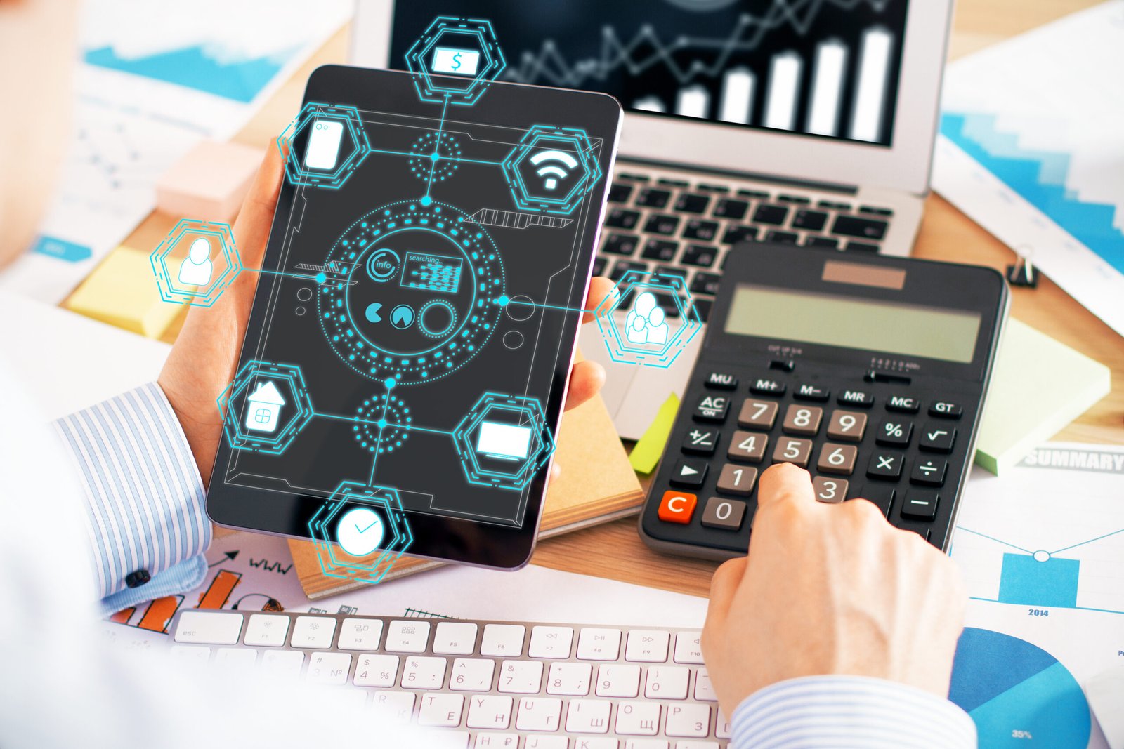 A strategic visualization showing the transition from manual data chaos to clear financial growth using MJ’s AI-powered digital systems for an Irish business.